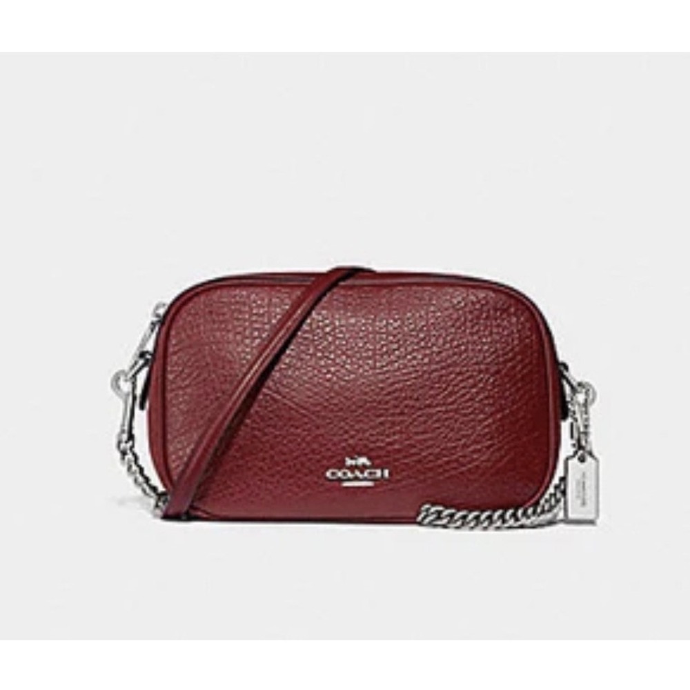 Coach F31411 Red Oxblood Isla Chain Crossbody Pebbled Leather Silver Hardware